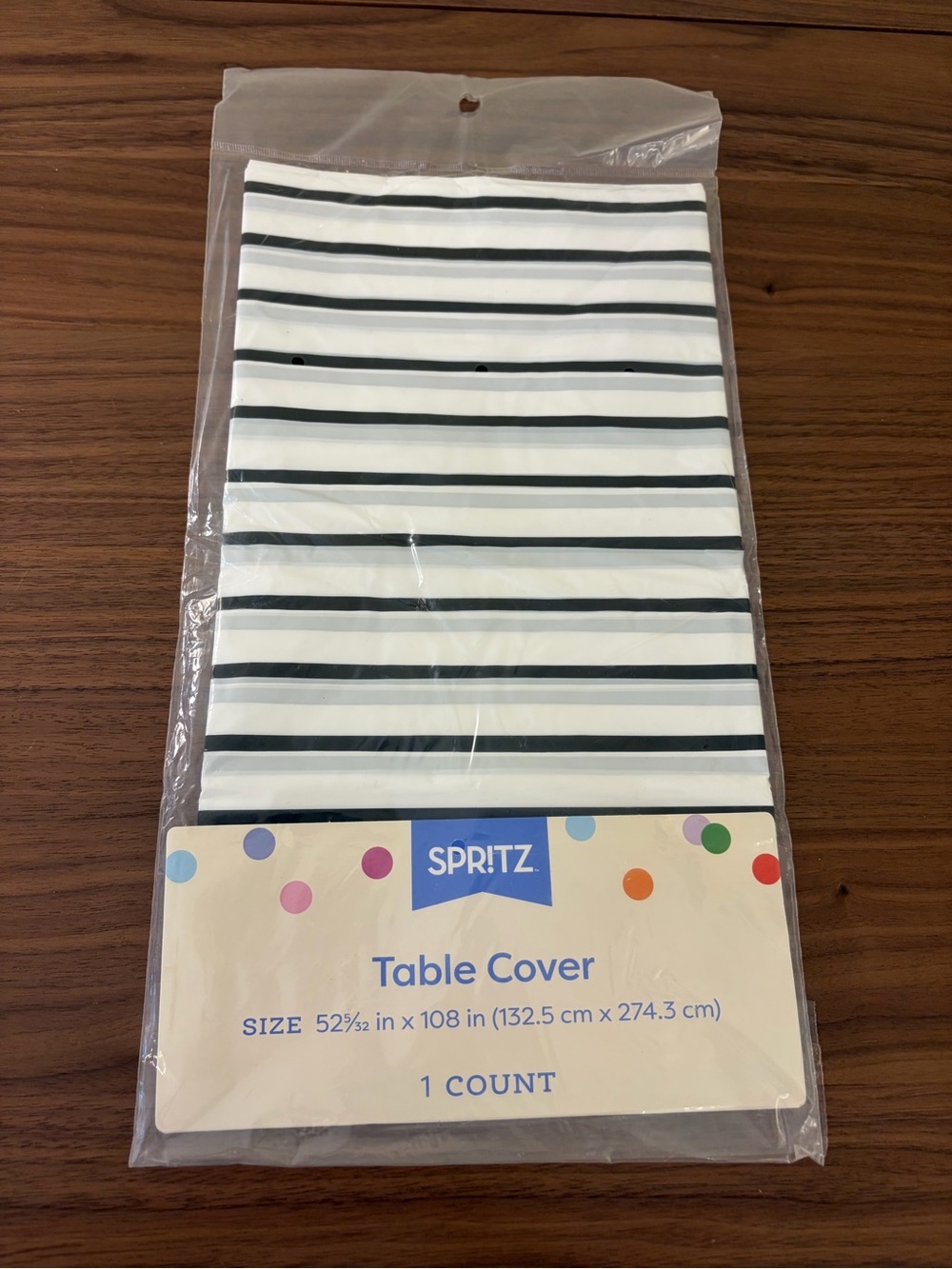 Spritz Black & White Striped Table Cover 52” x 108” Party Decor